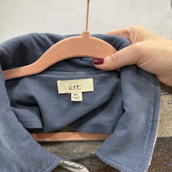 Ott Jacket Womens M/L Gray Brown Aztec Southwestern Shacket Corduroy Collar - Picture 2 of 8